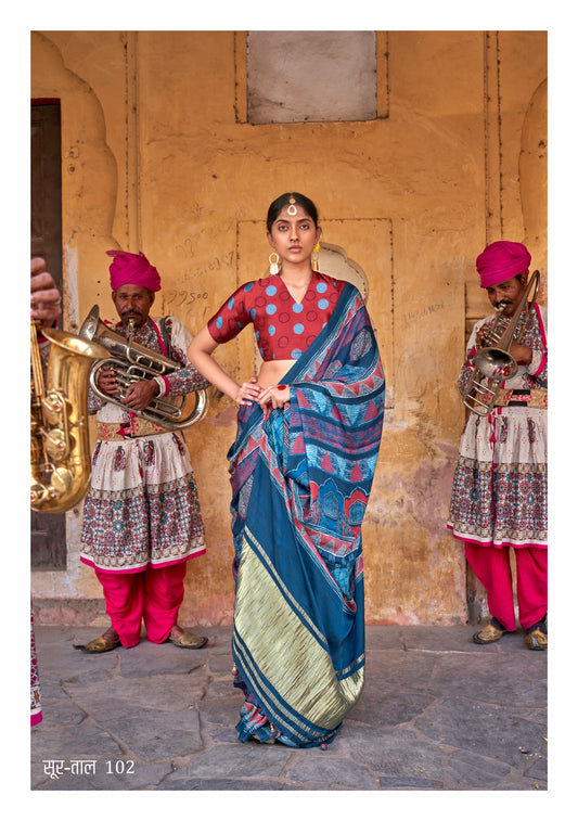 Blue GAJJI LAGDI PATRTA (VISCOSE) Designer Saree