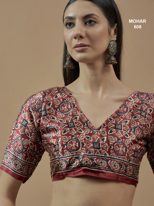 Mohar Block Print Poly Crepe Saree