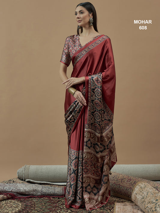 Mohar Block Print Poly Crepe Saree