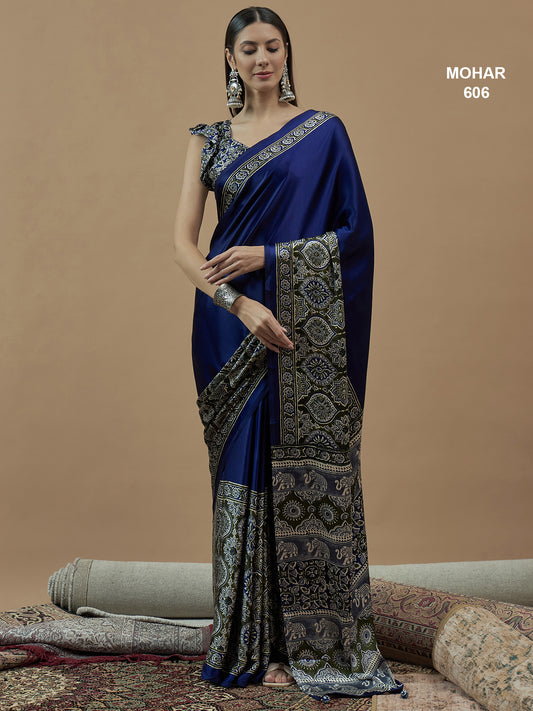 Mohar Blue Solid Saree