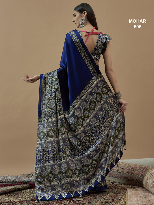 Mohar Blue Solid Saree