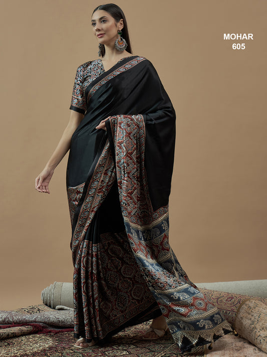 Mohar Block Poly Crepe Block Print Saree