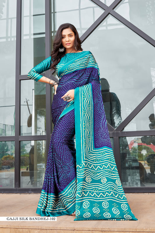 Gajji Silk Bandhej in Blue and Teal – Luxurious Handcrafted Elegance