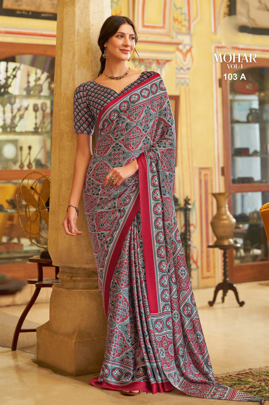 Printed Ajrakh Saree