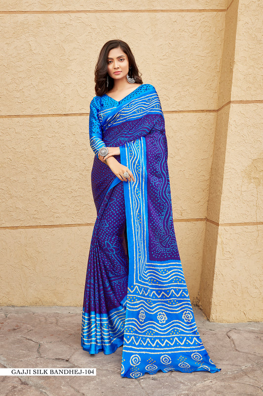 Gajji Silk Bandhej – Shades of Blue with White Accents