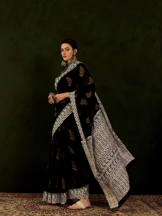 Spider Black Womaniya Printed Saree