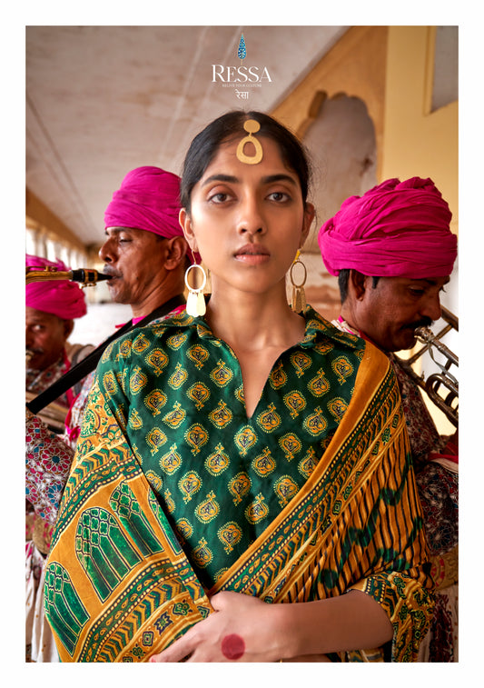 Yellow GAJJI LAGDI PATRTA (VISCOSE) Designer Saree