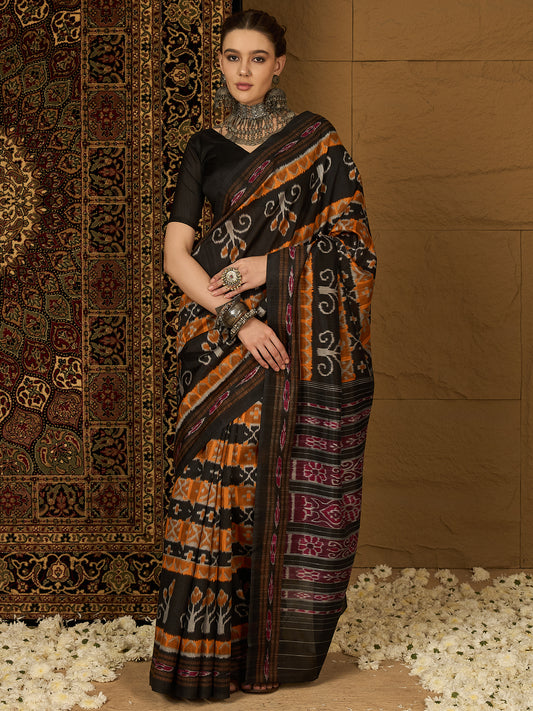 Black and Orange Womaniya Bhagalpuri Saree