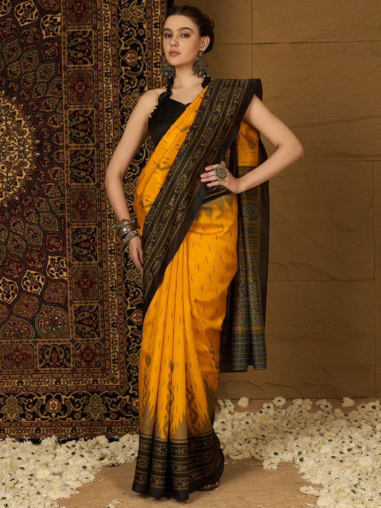 golden yellow Womaniya Bhagalpuri Saree