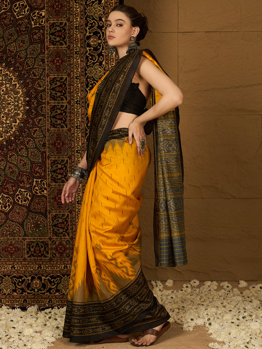 golden yellow Womaniya Bhagalpuri Saree