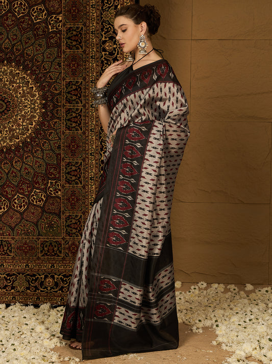 black and white Womaniya Bhagalpuri Saree