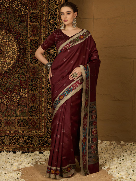 Maroon Womaniya Bhagalpuri Saree