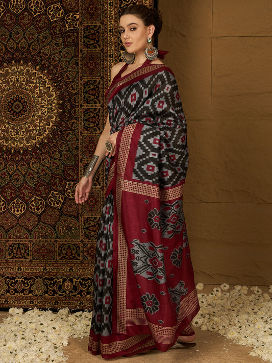 black and red Womaniya Bhagalpuri Saree