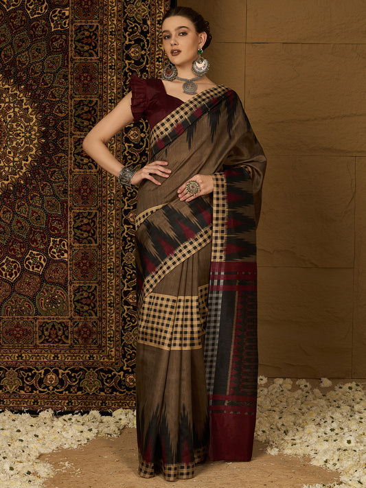 Brown Womaniya Bhagalpuri Saree