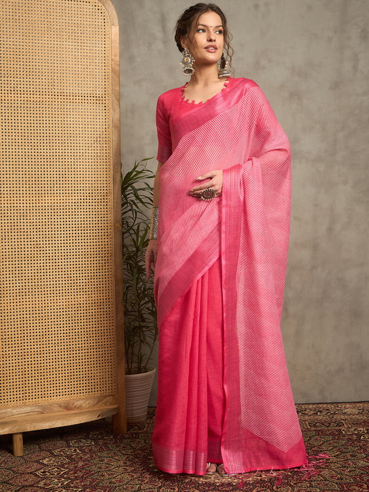 Sarika Rani Pink Pure Linen Saree