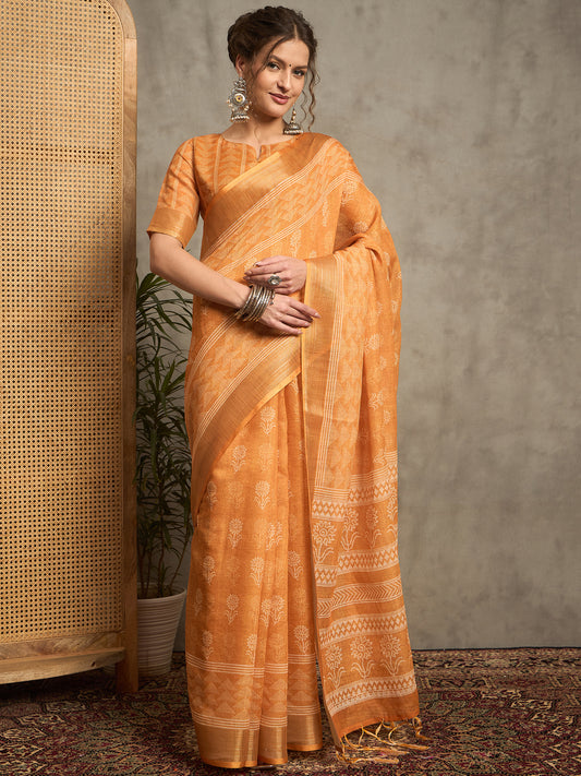 Sarika Satrani Orange Woven Linen Saree