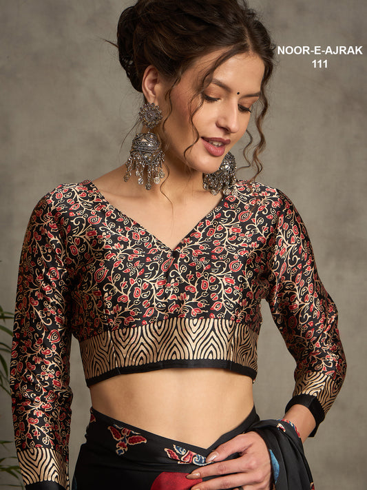 Noor E Ajrak Silk Zari Woven Black Saree