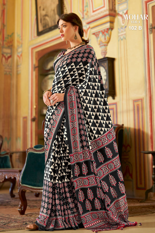 Mohar Black Crepe Light Weight Printed Saree