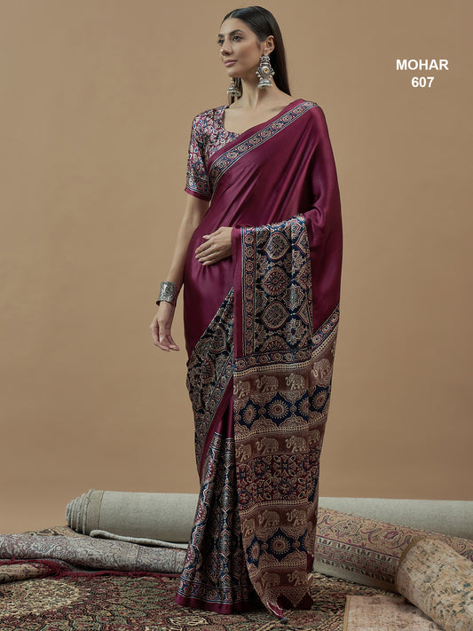 Mohar Traditional And Ethnic Jute Silk Saree With Printed embroidery blouse Blouse