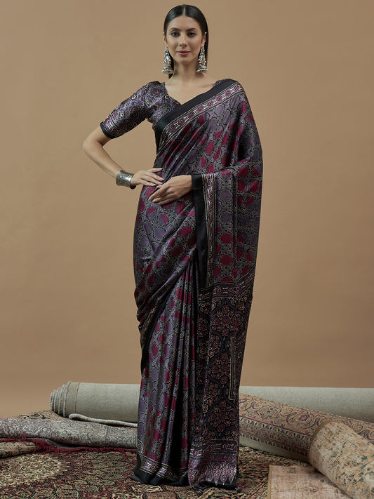 Mohar Banarasi Black Silk Blend Printed Saree