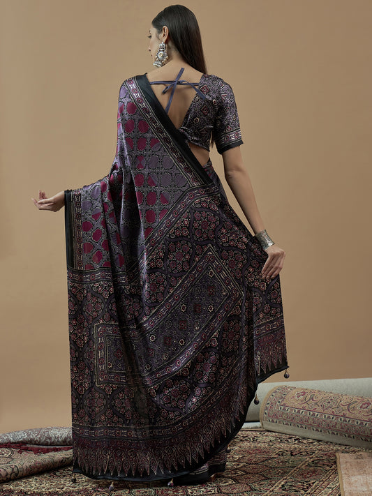 Mohar Banarasi Black Silk Blend Printed Saree