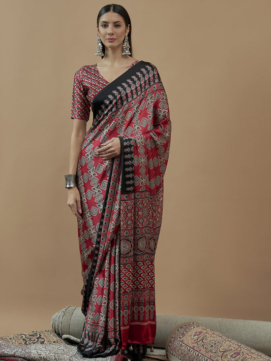 Mohar Jahangir Khatri - Red Ajrakh Modal Saree