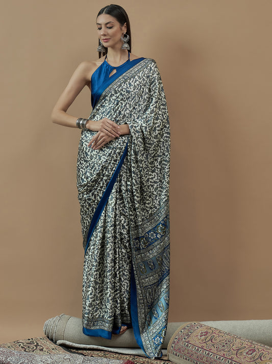 Mohar Silk Blend Light Blue Saree