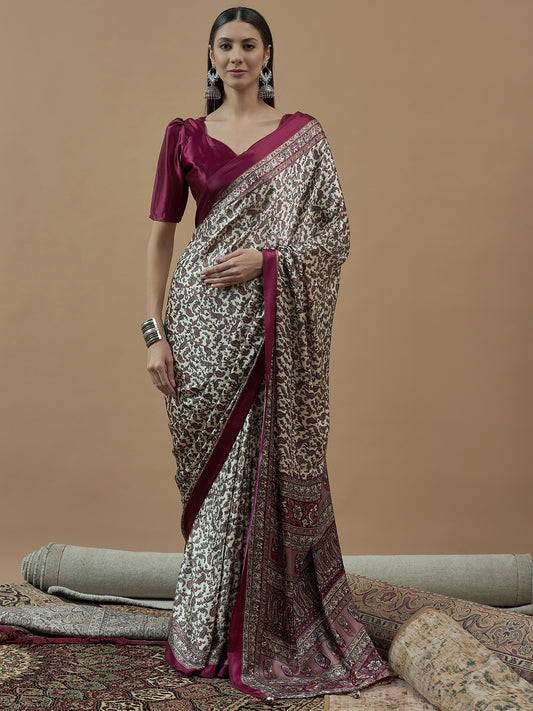Mohar Paisley Block Print Poly Crepe Saree
