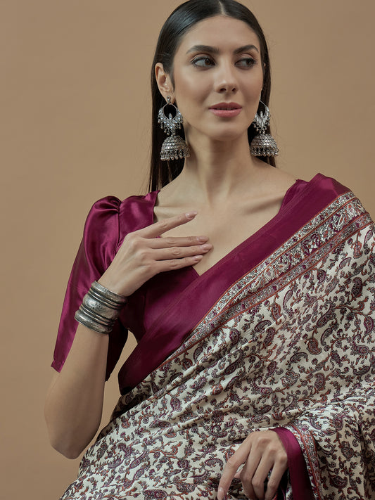 Mohar Paisley Block Print Poly Crepe Saree