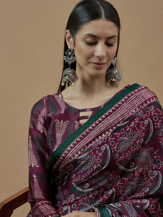 Apple Mohar Fancy Japan Satin Ajhrakh Print Saree