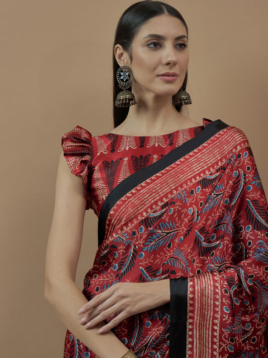 Mohar Print Bollywood Art Silk Black Saree