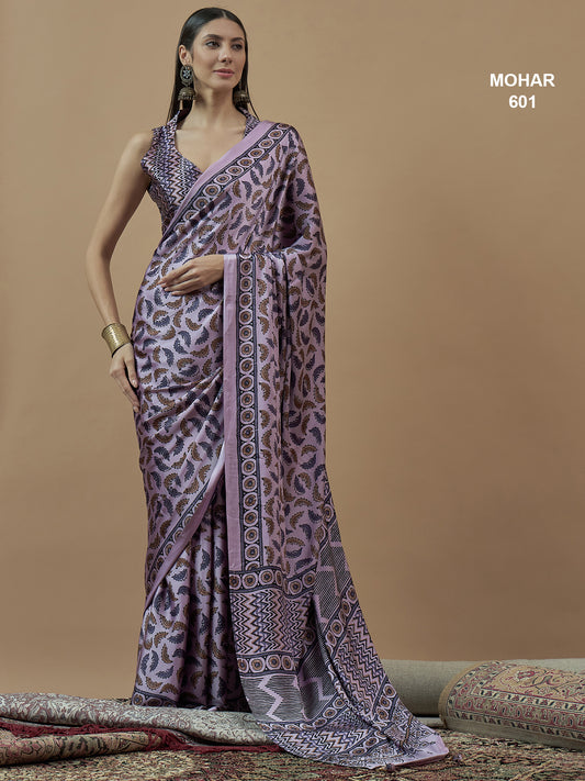 Mohar Print Italian Crepe Chiffon Saree