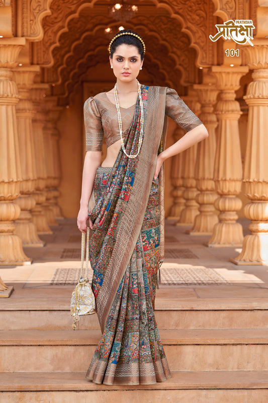 Pratiksha Grey Bamboo Silk Saree