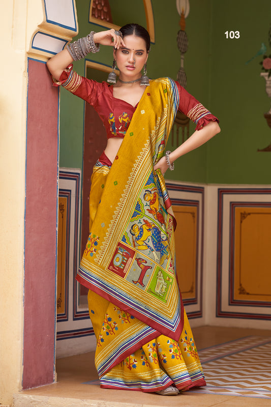 Rajmahal Yellow & Red Saree