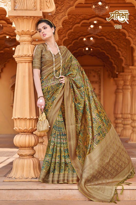 Pratiksha Golden-Brown Saree