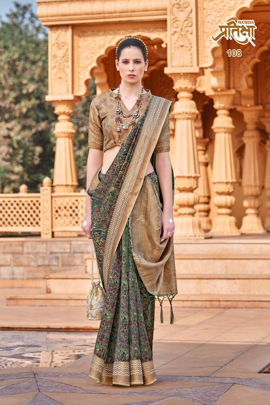 Pratiksha Brown Green Saree
