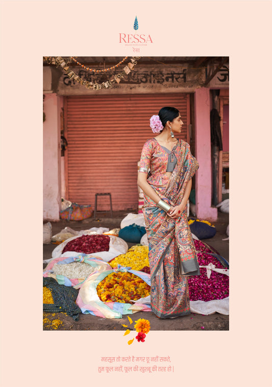 Brown Coloured Designer Madhubani Print Saree