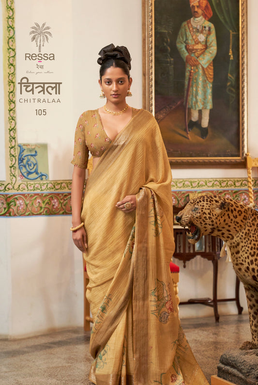 Chitrala Exclusive Designer Saree – Ajrak Print with Handwork on Premium Crush Tissue Fabric