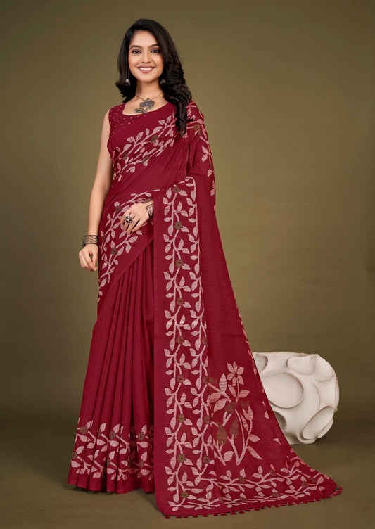 Pure Slub Cotton Saree with Floral Motifs