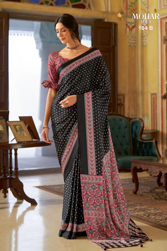 Mohar Black and Pink Printed Saree