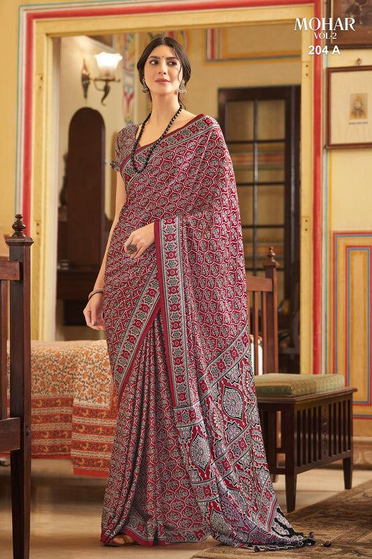 Chic delicate Maroon Mohar Printed