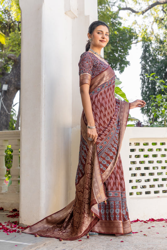Ajrakh  Pratha Print Saree