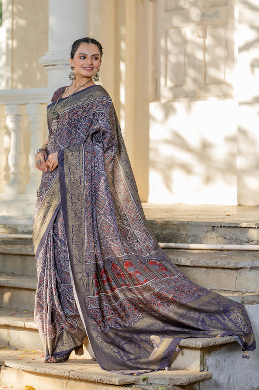 Ajrakh Reet Printed Saree