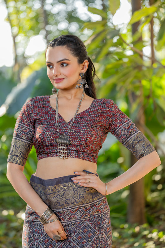 Ajrakh Reet Printed Saree